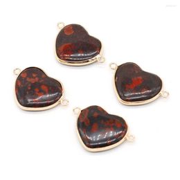 Pendant Necklaces Wholesale Natural Red Cherry Blossom Stone Love Heart Shape Gilt Edge Connector Charm For Jewellery Making DIY Necklace