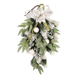 Decorative Flowers 30x50cm Artificial Christmas Teardrop Swag Door Wreath Wall Hanging Garland Greenery With Ball Winter For Home