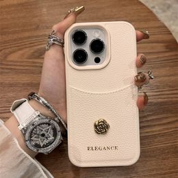 Designer phone Case Camellia Design iPhone 15Pro Max Chain 15Pro 13 Pro 12 14 ProMax 11 xr xsmax 8plus Stylish leather card case