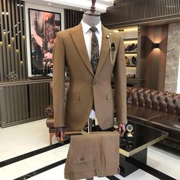 Men's Suits Costume Homme Brown 2pcs Male Blazer Pants Set Business Office Formal Party Ropa Hombre Groomsmen Suit For Wedding