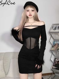 Party Dresses Black Patchwork Perspective Sexy Nightclub Party Mature Hot Skinny Elastic Glamour Mystery Women's Long Sleeve Dress 230322