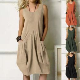 Casual Dresses Women Cotton Daily Sleeveless Vintage Bohemian V Neck Maxi Dress With Pocket Summer Sleeves Ciao