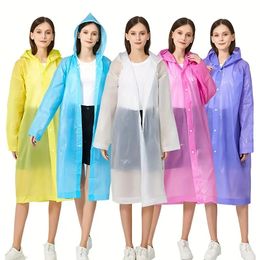 Stay Dry and Stylish: 1pc EVA Reusable Rain Poncho with Hood and Drawstring for Women