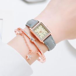 Wristwatches 2023 Fashion Women Small Retro Watches Students Square Leather Casual Quartz Watch For Girls Dress Watche Relogio Feminino