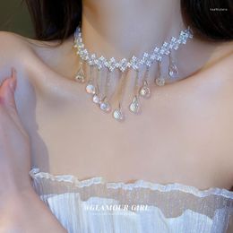 Chains European Top-grade Crystal Tassel Necklace Shiny Trend Fashion Style Neck Choker Pendant Wedding Jewelry