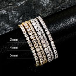 3-5mm Hip Hop Single Row Full Diamond Tennis Chain Bracelet 14k Gold Plated Iced Out Prong Cubic Zirconia Cz Stone Mens Womens Wristband Wrist Fashion Jewellery For Guys