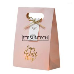 Gift Wrap 50pcs Romantic Pink Kraft Paper Bag Party Favour Candy Bags For Birthday Wedding Christmas