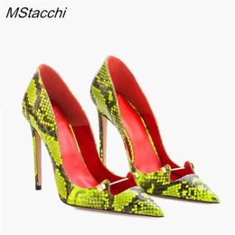 New Sandals Fluorescent Green Snake Skin Shoes for Women Pumps Very High Heel Woman Summer Pointed Toe Party Stiletto 230406