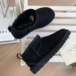 Australia platform mustard seed fur slippers classic ultra mini snow boots women winter sheepskin suede warm slip-on shoes black