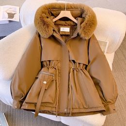 Women's Down Parkas FIGOHR Plain Fleece Thick Hooded CottonPadded Jacket Zippers Office Lady Drawstring Long Sleeve Coat Fall Winter 231123