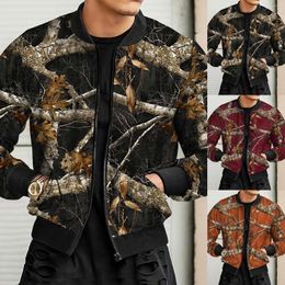 Men's Jackets Mens Soccer Jacket Autumn Winter Casual Sports Woven Street Trees Leaves Stand Collar Zip Men Fitted Coats