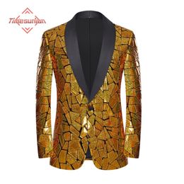 Mens Suits Blazers Gold Sequin Tuxedo Blazer Jacket Men One Button Shawl Lapel Dress Suit Male Luxury Party Stage Prom Singer Costume Homme 231123