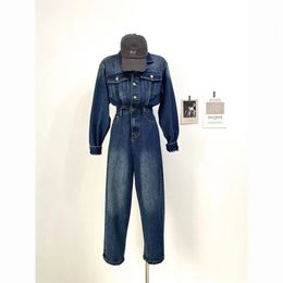 Women's Jumpsuits Rompers Retro Denim Jumpsuit Women Spring Fashion Overalls High end Slim Waist Stylish Cargo Pants Female Clothing 231123