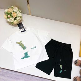 23ss kid sets kids designer clothes baby set boy Round neck Pure cotton letter logo print Short sleeve t-shirt tightness drawstring shorts suit baby clothes