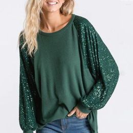 Women's Blouses Loose Pullover Tops Women O-neck T-shirt Sequin Patchwork Raglan Blouse Fit For Stylish Long