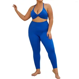 Women's Two Piece Pants Plus Size Gym Leggings Set 2 Tracksuit Sexy Backless Sport Bra Suit For Fitness Yoga Wear Large Sportswear