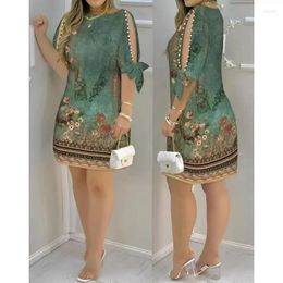 Casual Dresses Spring Summer 2023 Chinese Style Retro Ethnic Pastoral Printing Loose-Fitting Round-Neck Pullover Dress