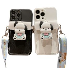 Cute Pach Dog Cell Phone Cases For IPhone15 plus Crossbody Wallet Phone Case Apple 15 promax 14 13 mini Cartoon Card Bag Fashion TPU Protective Cover With Strap Retail