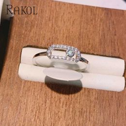 Band Rings RAKOL Gothic Hollow Square Bridal Cubic Zirconia Open Ring Suitable for Female Fashion Students Unusual Jewelry J240516