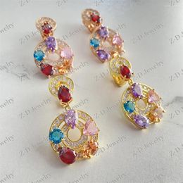 Stud Earrings Fashion Jewellery High Quality Hollow Out Colourful Zircon For Women Birthday Banquet Wedding Party Gift