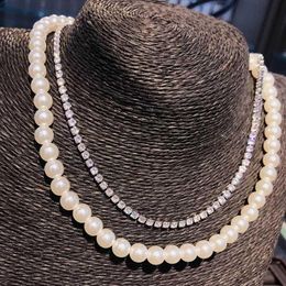 Pendant Necklaces Luxury Exquisite Pearl Clavicle Necklace Full Inlay Shine Small Zircon Korean Style Jewelry For Women Wedding Engagement G