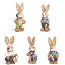 Decorative Objects Figurines 10 Styles Cute Straw Standing Rabbits Bunny Decorations Easter Party Home Garden Wedding Ornament Easter Theme Party Supplies 230422