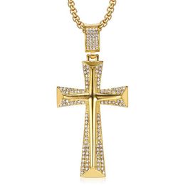 Hip Hop Gold Colour 316L Stainless Steel Cross Necklaces Religious Cross Pendants For Men Women Jewellery