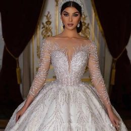 2024 Newest Wedding Dress For Bride Ball Gown Sweetheart Neck Full Sleeves With Beading Sequined Satin Bridal Gowns Custom Made Vestidos De Novias