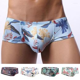 Underpants Low-waisted Men Underwear Briefs Shorts Summer Mesh Print Male Nylon Soft Sexy Breathable Seamless Comfortable Brief
