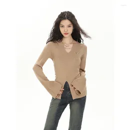 Women's Sweaters Khaki Fashion Knitted Shirt Top Korean Version Slim Fit Show Thin Versatile Casual Long Sleeve Bottoming