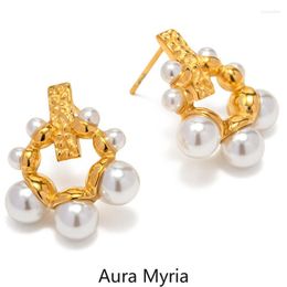 Stud Earrings Elegant Imitation Pearl Women Statement Korean Fashion Geometric 18k Gold Color Stainless Steel Jewelry