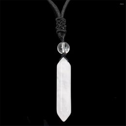 Decorative Figurines Natural Double Pointed Clear Crystal Quartz Pendant Gemstone Black Braided Rope Reiki Healing Fashion Round Bead White