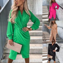 Casual Dresses Women's Ruched Bodycon Dress Sexy Long Sleeve V Neck Wrap Cocktail Club Mini Solid Color Streetwear Vestidos