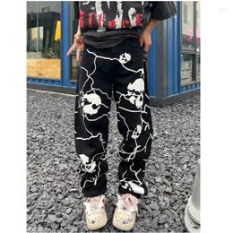 Men's Jeans Skull For Men High Street Loose Straight Leg Wide-leg Pants Trendy Goth Trousers Halloween Clothing West Style