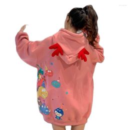 Women's Hoodies Harajuku Kawaii Pink Anime Pullover Sweatshirt Women Winter Ulzzang Preppy Cute Plus Size Loose Fleece Thick Hoodie Y2k