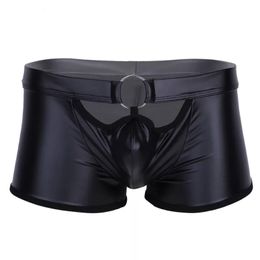 Mens Sexy Briefs Matte Patent Leature calcinha shorts de couro macio