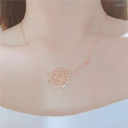 Chains 585 Purple Gold Fashion Simple Flower Pendant Plated 14K Rose Hollow-out Shiny Necklaces Wedding Jewelry For Women