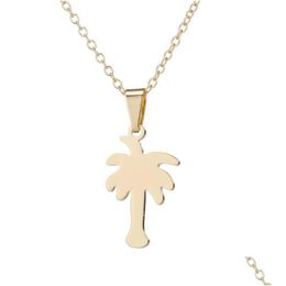 Pendant Necklaces Coconut Tree Pendant Necklace Stainless Steel Gold Chains Plant Necklaces Women Summer Beach Fashion Jewellery Drop De Dhwtk