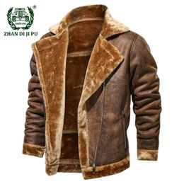 Men's Leather Faux Leather Mens Leather Jacket Winter Thick Warm Fleece Fashion Windproof Faux Plush Fur Leather Coat Men Clothing Motorcycle Jacket 4XL 231123