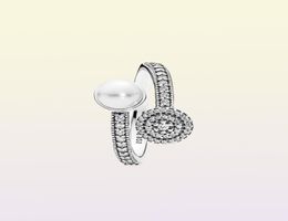 Vintage and elegant pearl ring for 925 sterling silver with CZ diamonds radiant opening ladies ring with original box holiday gift5376299