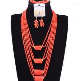 Necklace Earrings Set 4ujewelry African Bridal Jewellery Layers Orange Original Coral Beads For Nigerian Wedding Women 2023