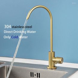 Kitchen Faucets Avapax Gold Faucet 1/4" Direct Drinking Tap Stainless Steel Water Philtre Single Cold Sink