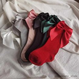 Kids Socks Kids Toddler Girls Knee High Socks Solid Colour Bowknot Anti-Slip Cute Wild Cotton Long Stockings Baby Girl Socks