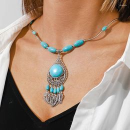 Pendant Necklaces Bohemian Turquoise Tassel For Women Ethnic Tree Leaf Pendants Statement Necklace Girls Party Jewellery Gifts