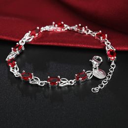 Beaded 925 Sterling silver Bracelets for women Wild red crystal chain fashion lady Wedding party Christmas gifts Jewellery 230424