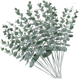 Decorative Flowers AT14 80Pcs Artificial Eucalyptus Stems Leaves Fake Gray Green Eucalyptuses Plant Branches Faux Greenery For Wedding