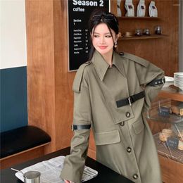 Women's Trench Coats SuperAen Retro England Style Belt Waist Long Coat 2023 Autumn Single Breasted Polo Collar Loose Casual