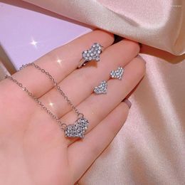 Necklace Earrings Set Foreign Trade Zircon Love Earring Ring Three Piece Wedding Dress Jewelry Wholesale