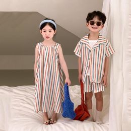 Clothing Sets Children Boys Striped Thin Cardigan And Cotton Shorts Simple Set Girl Brief Soft Breathable Vest Dress For Baby Loose Dresses