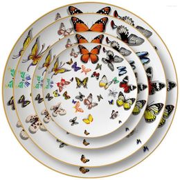 Plates Creative Hand-painted Butterfly Pattern Bone China Coffee Tea Cup Personality Dim Sum Saucer Ceramic Mug Plate Decoration